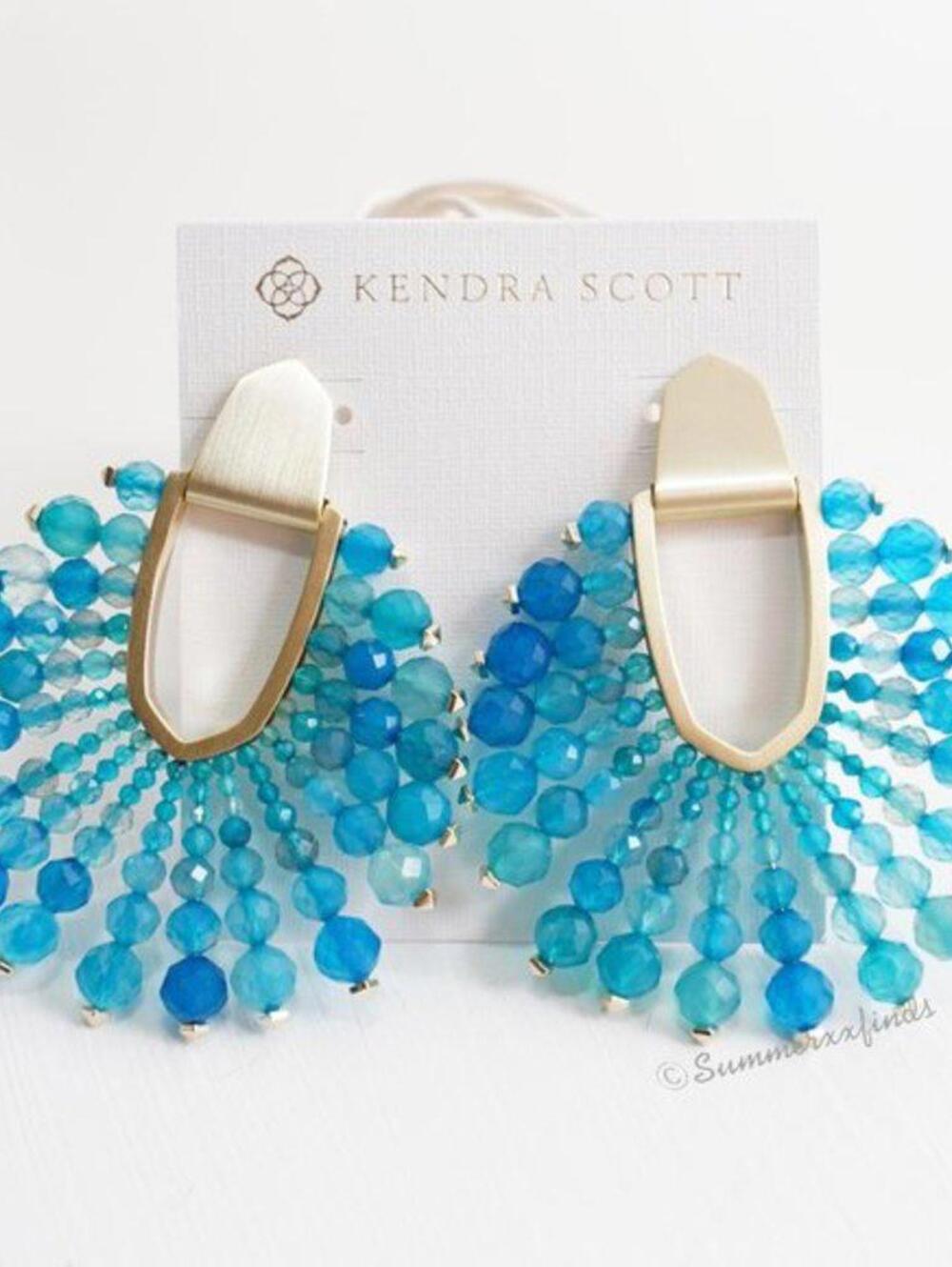 Kendra Scott Diane Bead Stone Statement Earrings Teal Agate